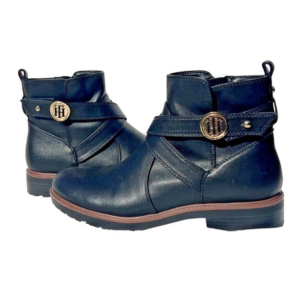 Tommy Hilfiger Women's Fennie Logo Ankle Boots‎ Black Sz. 8M Fashionable EUC - Picture 2 of 11